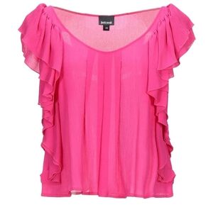 NWOT Just Cavalli pink ruffle sleeves top blouse S